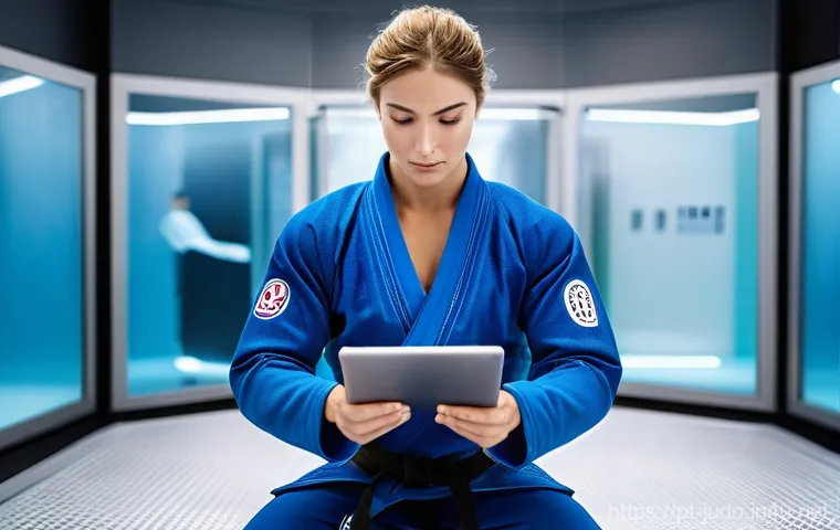 유도 올림픽 준비 과정 - **Mental Preparation and Strategic Focus:** "A focused female judoka, wearing comfortable, modest at...