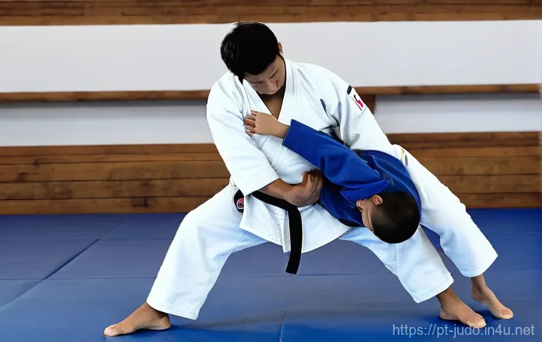 유도 초보자와 중급자의 차이 - **The Bond of Learning and Resilience in Judo:** Two judokas, one male and one female, both dressed ...