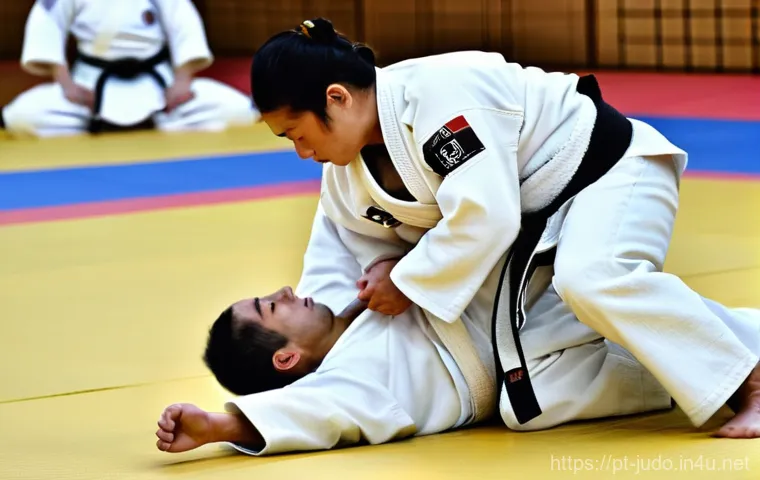 유도 중급자를 위한 강의 - **Dynamic Judo Throw Initiation with Dominant Grip and Kuzushi**: Two male judokas in their early 20...