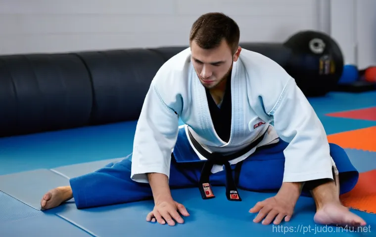유도 훈련 데이터 분석 - **A dynamic, action-shot of a female judoka performing an Uchi-Mata on a tatami, seen from a slightl...
