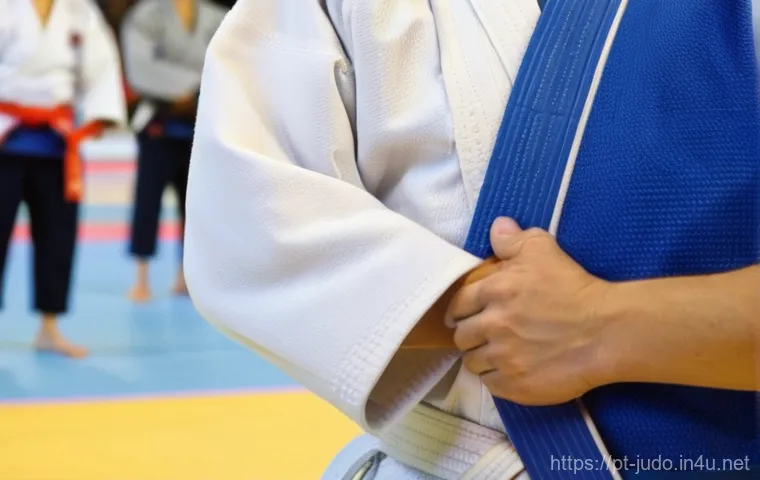 유도 경기 복장 규정 - **Prompt 2: Dynamic Training Session with Correct Kumi-kata**
    "Two judokas, one male and one fem...
