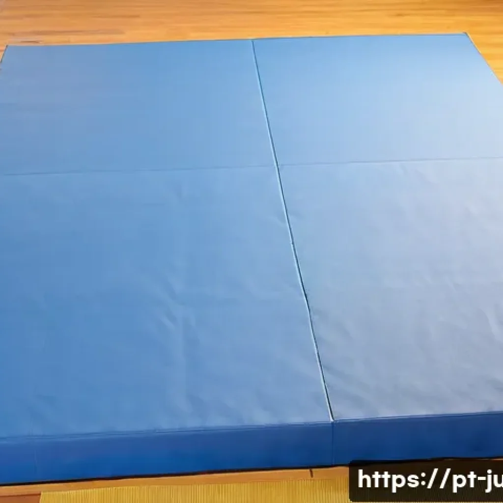 유도 전용 매트 종류 - A high-quality judo training room featuring modular PVC-covered tatami mats with 4-5 cm thickness, a...