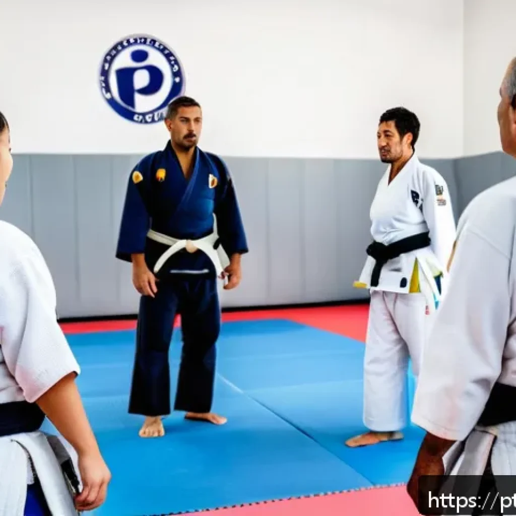 유도 특화 트레이너 찾기 - A professional judo coach in a modern Brazilian training center, demonstrating ippon seoi nage techn...