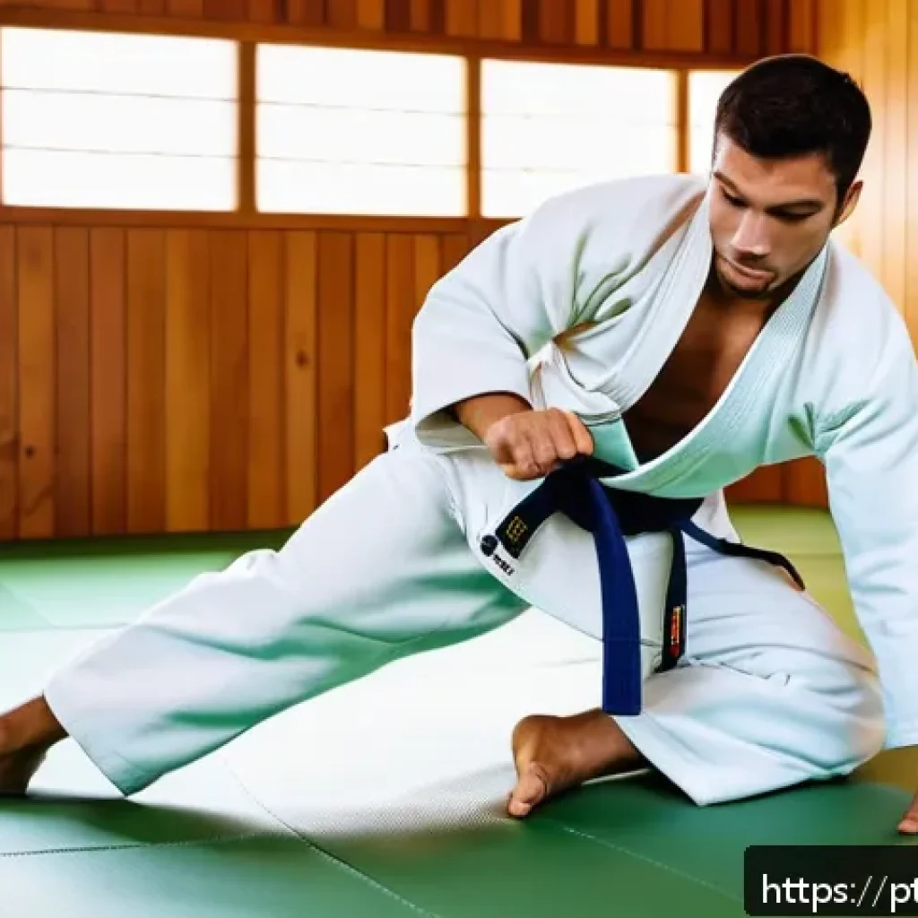 유도 경기에 대한 리뷰 - A dynamic judo training scene inside a modern dojo in Brazil, featuring a male athlete in his early ...