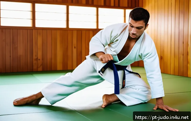 유도 경기에 대한 리뷰 - A dynamic judo training scene inside a modern dojo in Brazil, featuring a male athlete in his early ...