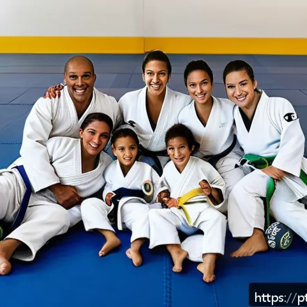 유도와 올림픽 정신 - A dynamic and inspiring scene inside a modern judo dojo in Brazil, showing a diverse group of athlet...