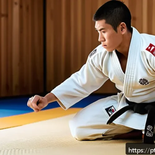 Home 32 유도 태어나게 연습하는 법 - A dynamic scene inside a traditional judo dojo in Brazil, featuring a young male judoka in a crisp w...